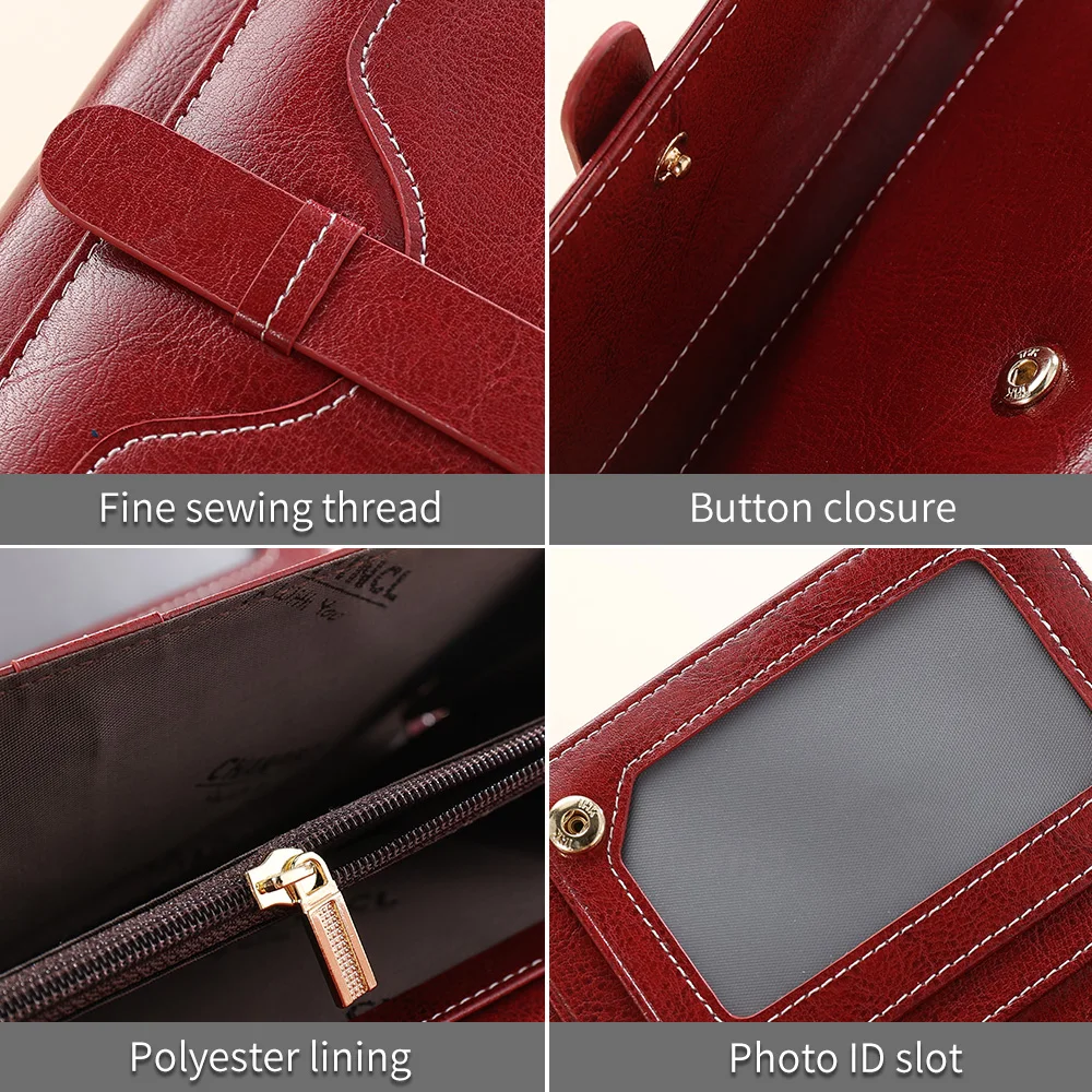 【Genuine Cow Leather】CHANPINCL Women's Long Wallet Luxury 12 Card Slots Coin Pocket Mobile Phone Female Purse Large Capacity