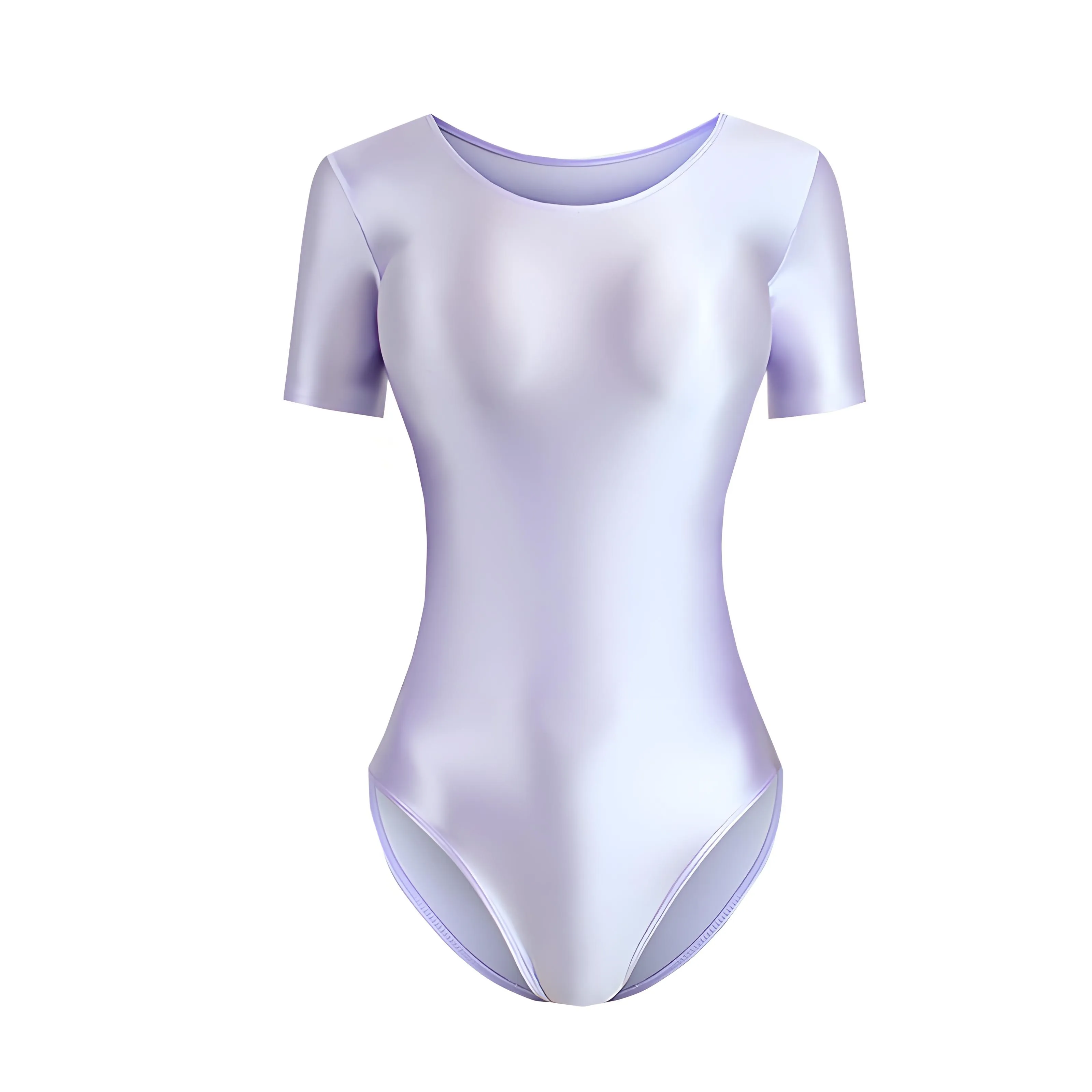 ملابس سباحة حريرية لامعة من قطعة واحدة بلون سادة ورقبة دائرية وأكمام قصيرة متصلة بين الرجلين