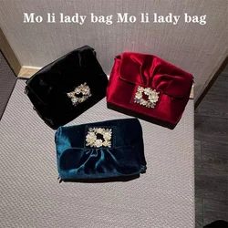 Luksusowy aksamitny torba kwadratowa damski elegancka torebka brokat cyrkonie diamentowa torba wieczorowa torby na przyjęcie weselne torebka Crossbody