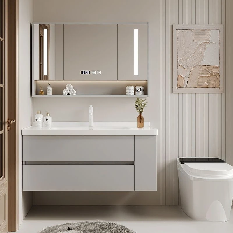 Toilet Side Cabinet Solid Wood Bathroom Cabinet Combination Small Apartment Bathroom Ceramic Integrated Washbasin