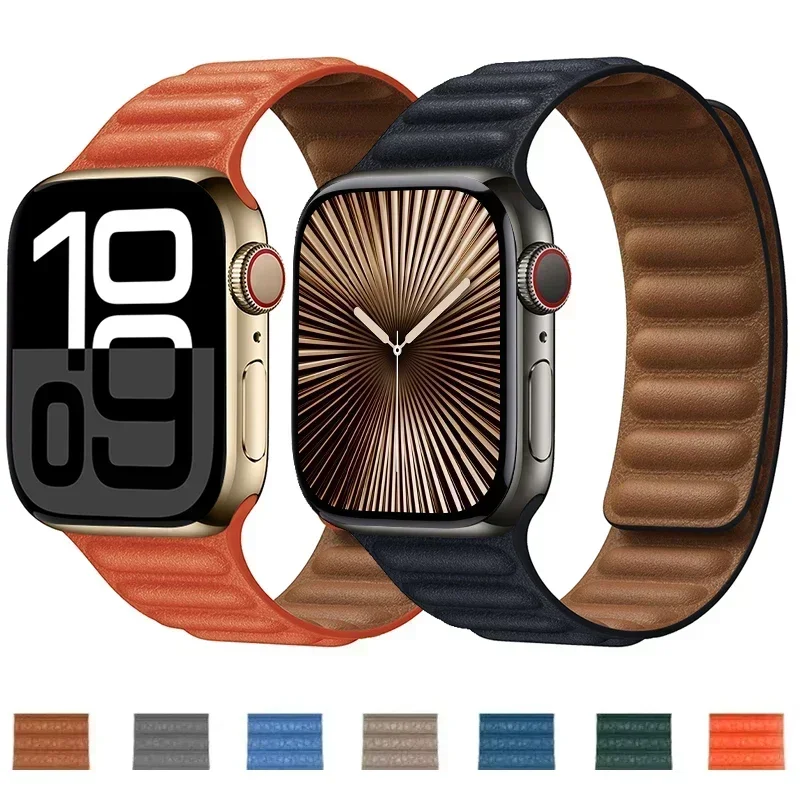 Leather Strap for Apple Watch Band 45mm 46mm 42mm 44mm 40mm Original Magnetic Loop Link Bracelet iWatch Ultar2 49mm 10 9 8 7 6 5