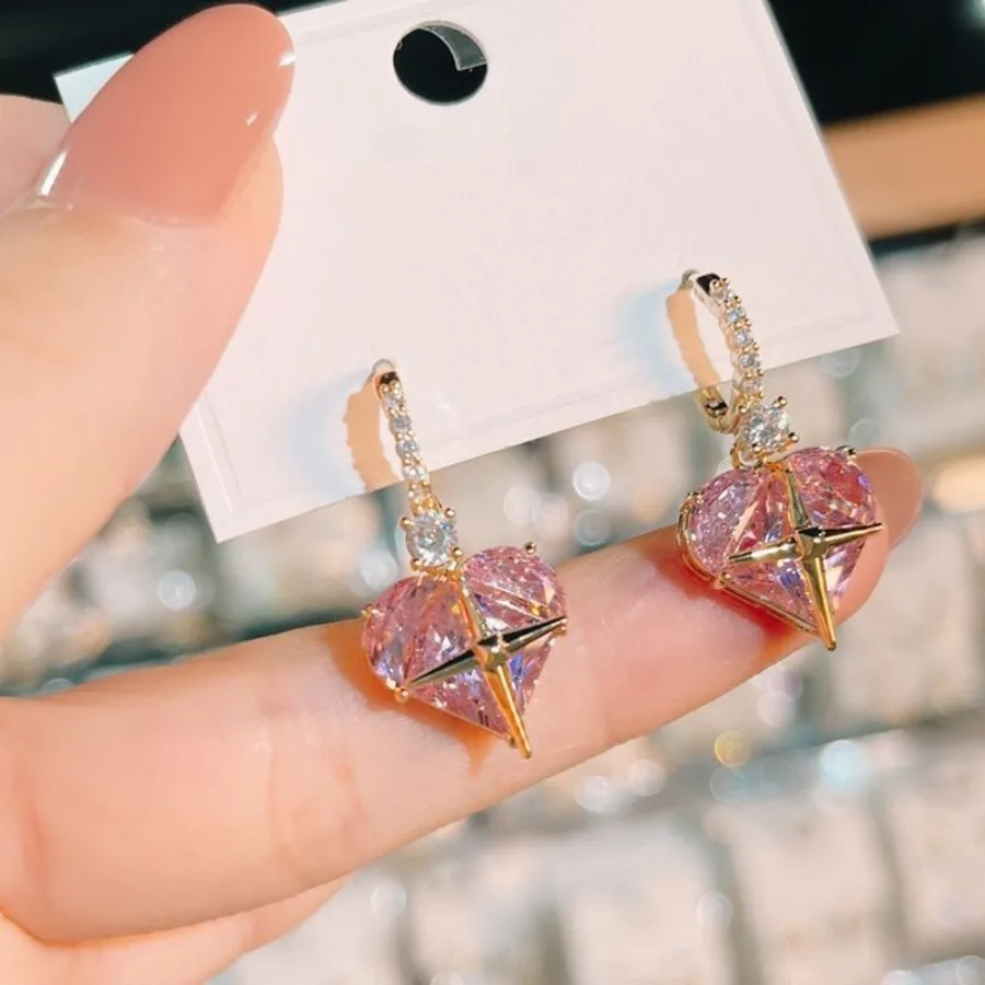 

Серьги-сердечки из настоящего золота со звездами и цирконом