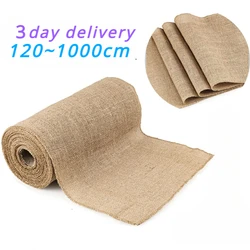 500cm 1000cm Width Jute Linen Vintage Natural Table Runner Burlap Rustic Khaki Country Wedding Decoration Home Party Chair Decor