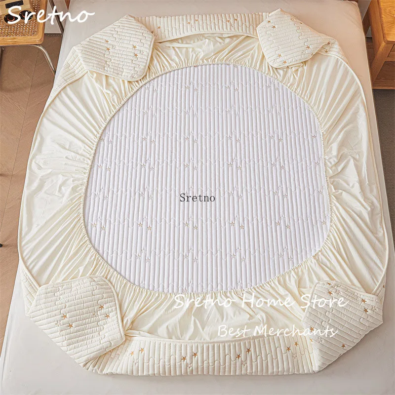 

SRETNO New Waterproof Fitted Sheet Bed Soybean Cotton Mattress Protector Cover Diaphragm Dustproof Covers Bed Cover Queen Size