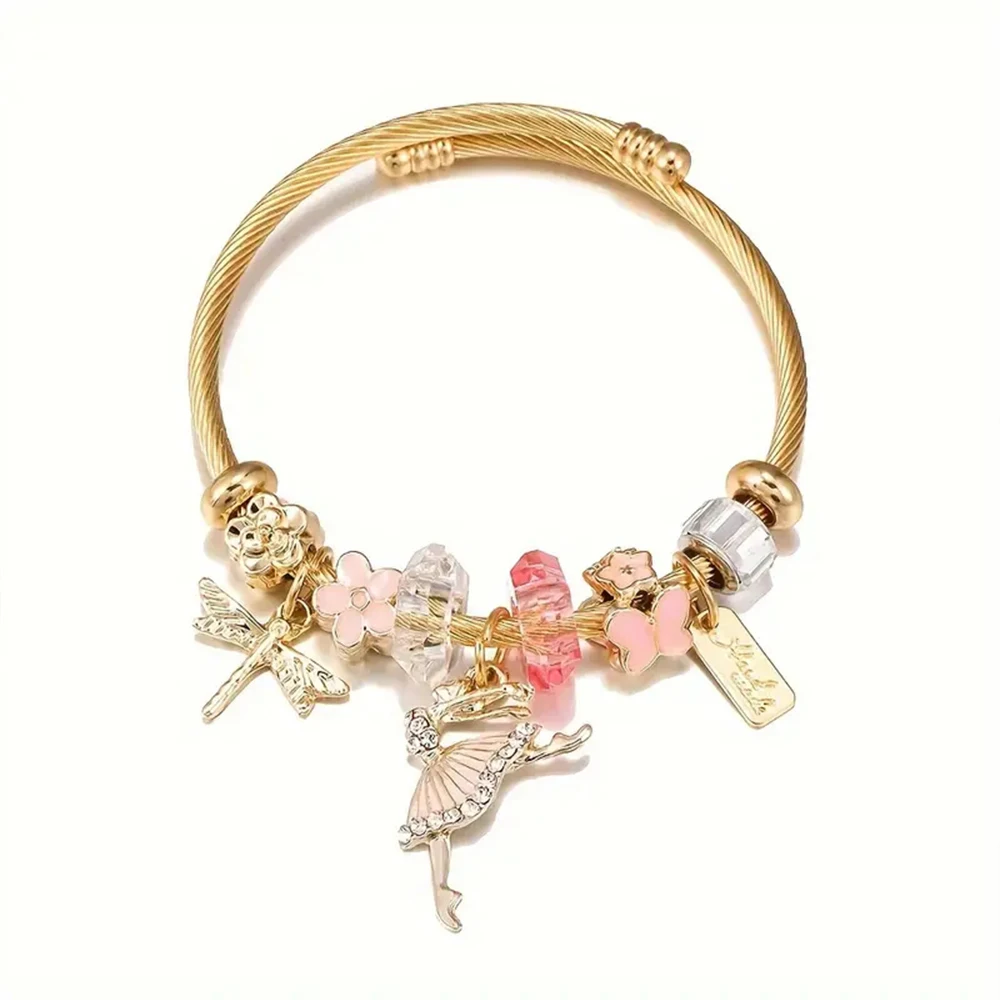 A new European and American DIY golden series ballet dancer dancing girl butterfly beaded bracelet jewelry