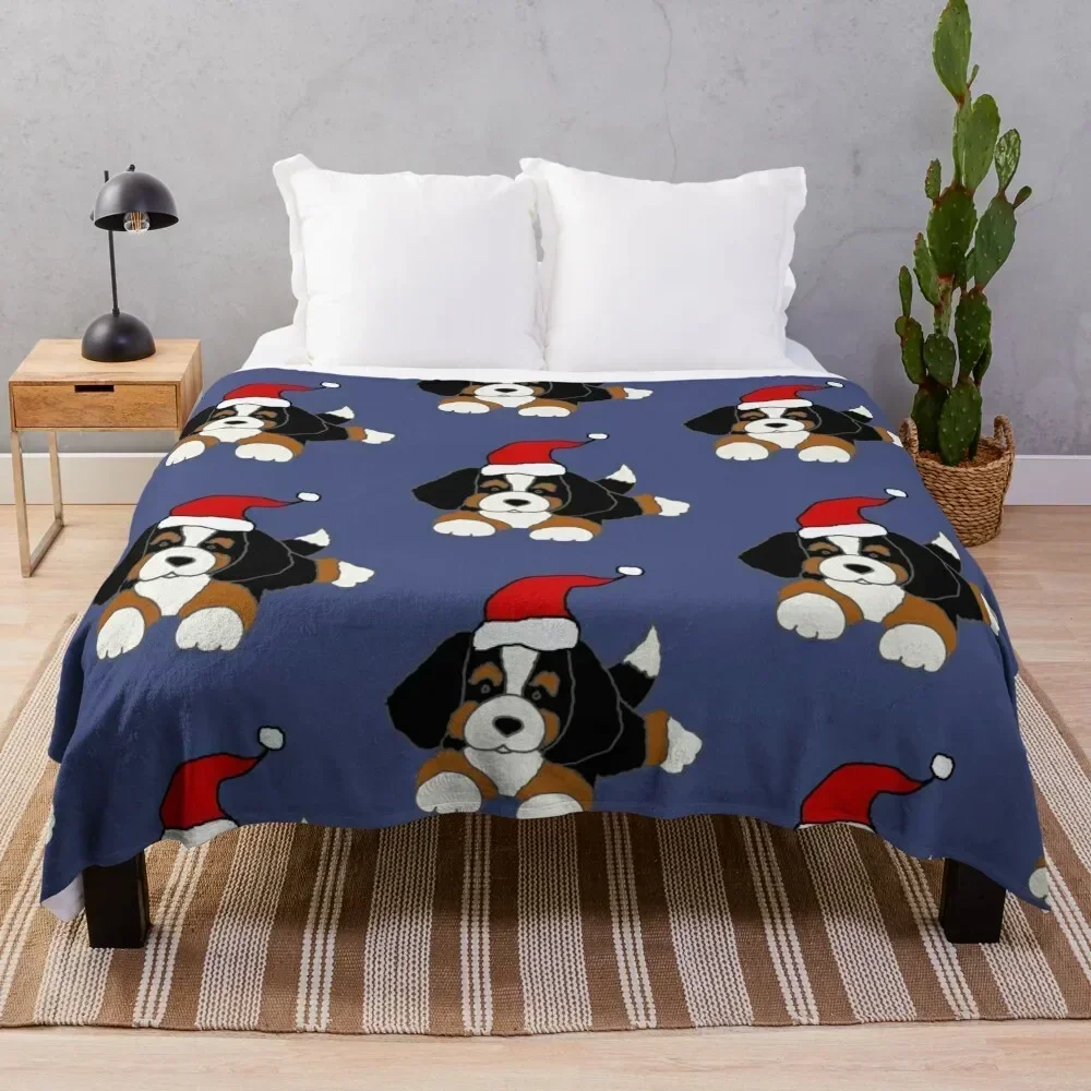 

Cute Bernese Mountain Dog in Santa hat Christmas Throw Blanket Beach Fashion Sofas Soft Beds Retros Blankets