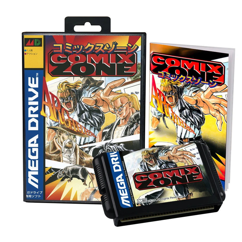 Comix Zone Japan Cover Game for SEGA Genesis Consoles Game Cartridge Box Manual