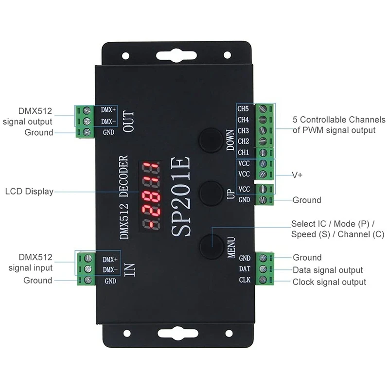 2X SP201E DMX512 WS2812B WS2811 DMX To SPI Controller Decoder,Support Multiple Ics