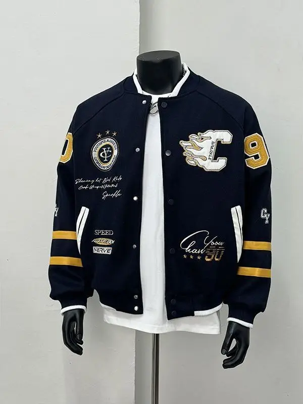 

Винтажная вышитая бейсбольная майка, мужская осенняя уличная свободная повседневная универсальная куртка с надписью