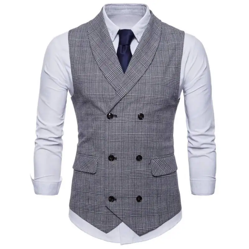 

Formal Vests For Men Slim Elegant Plaid Men's Waistcoat Double Breasted Suits Vest Slim Fit