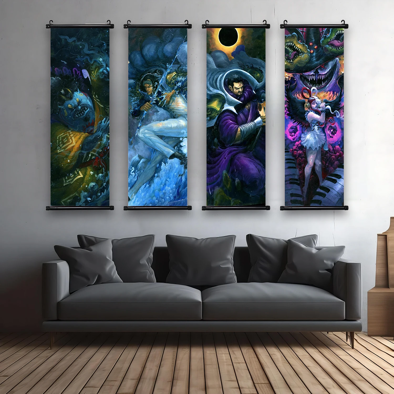 ONE PIECE Crocodile Anime Poster Wall Artwork Home Decoration Mihawk Hanging Scroll Hancock Wallpaper Cartoon Canvas Decor Gift