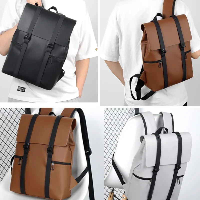 Casual Daypack Fashion Black Leather Men Backpack Travel Bag School S Large Laptop Soft Skin 14 Backpack Mochilas Masculinas