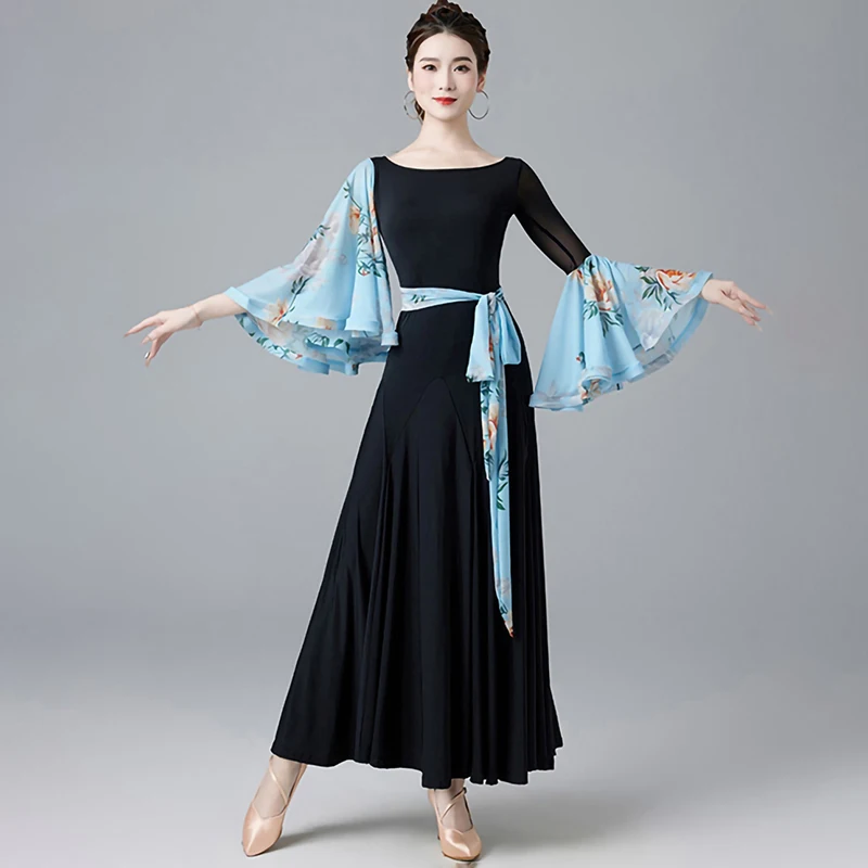 Women\'s Ballroom dress 2024 New Professional Waltz Interdance Dress Horn Sleeve Ballroom Dance Practice Dress