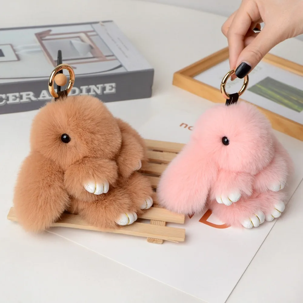 Cute Artificial Rabbit Fur Bunny Keychain Fluffy Pompon Rabbit Key Chain Trinket Bag Pendant Gifts