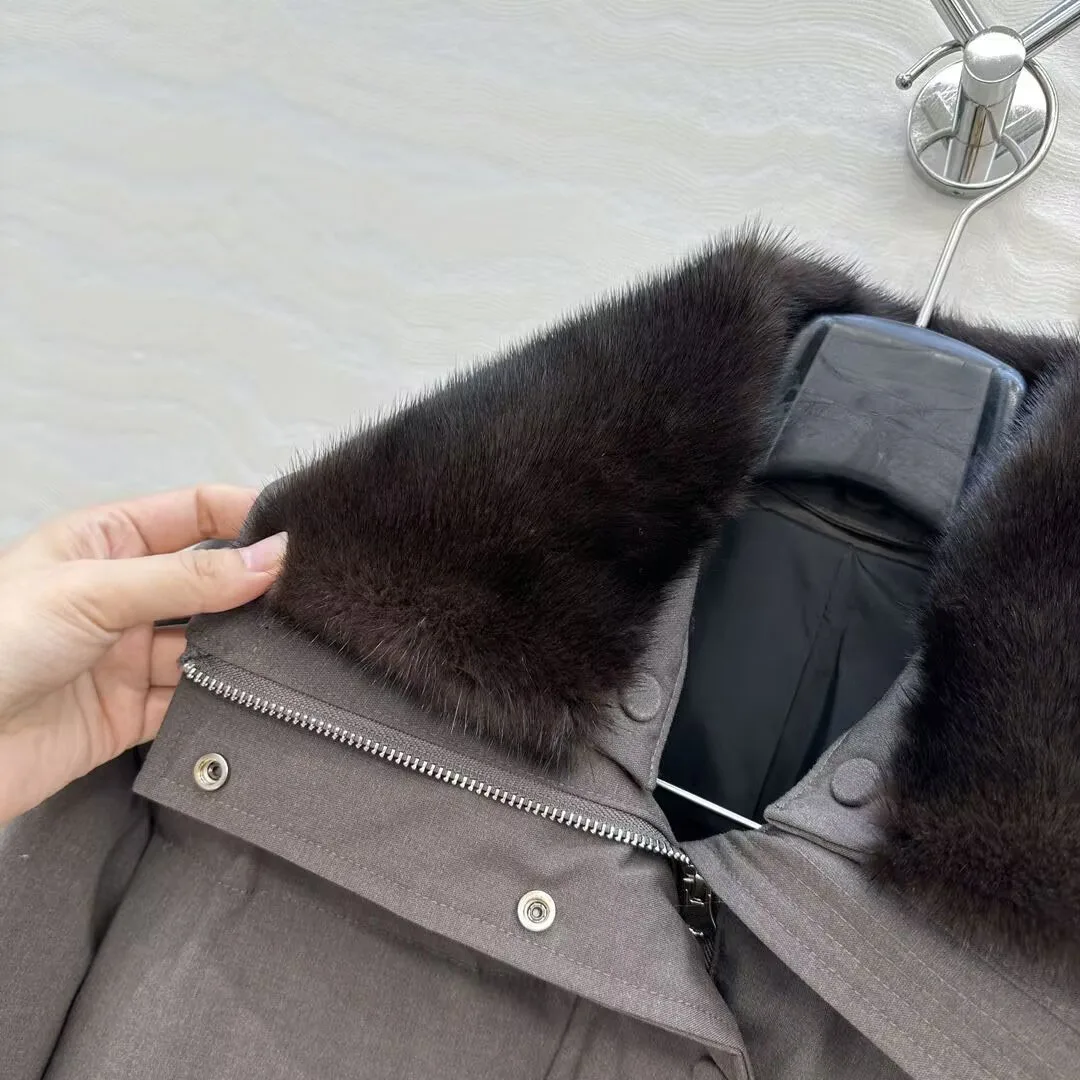 Neue Winter Luxus Nerz Pelz Kragen Patchwork Dicke 160g Weiße Gans Unten Jacke Frauen Mit Handschuhe Alte Geld Stil casual Mantel