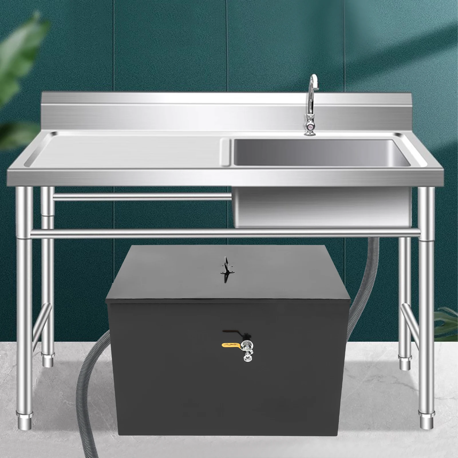 

Commercial Grease Interceptor 50lbs Capacity Stainless Steel Kitchen Oil Water Separator Restaurant Drainage Filter