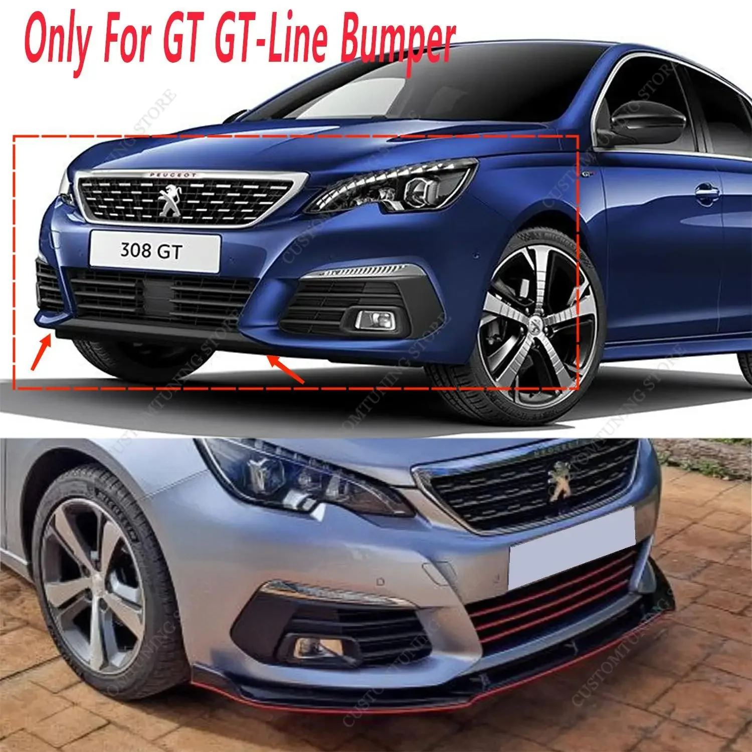 For Peugeot 308 MK2 T9 Front Bumper Lip Spoiler Splitter Diffuser Retrofit 308 S/S GT GT-Line 2016-2021 Facelift Bodykits Tuning