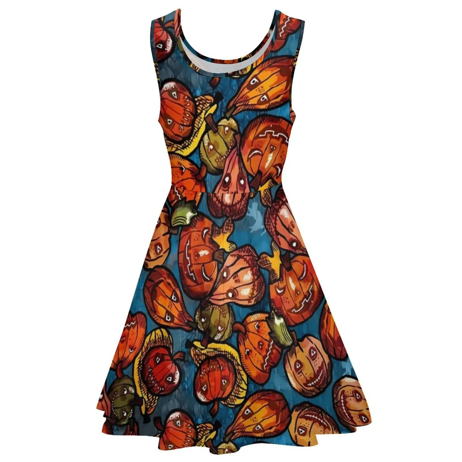 Pumpkins And Ghost Dress High Waist Halloween Print Aesthetic Dresses Summer Women Oversized Sexy Design Skate Dress