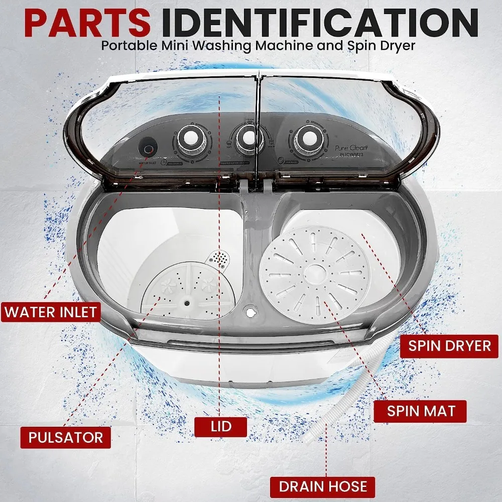 Lavatrice e asciugatrice domestica compatta, Mini lavatrice portatile 2 in 1, vasche doppie, capacità 11 libbre, ciclo di rotazione con tubo flessibile, grigio