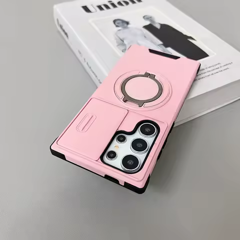 Armor Magnetic Bracket Case For Samsung S25 Edge S25 S24 S22 S21 S23 Ultra Plus FE M56 Slide Camera Protection Shockproof Cover