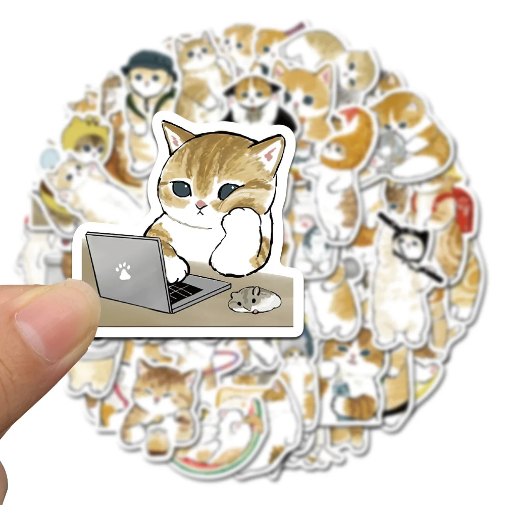 64Pcs Mofusand Stickers Cartoon Cute Yellow Cat Stickers Luggage Pen Guitar Notebook Waterproof Graffiti Stickers