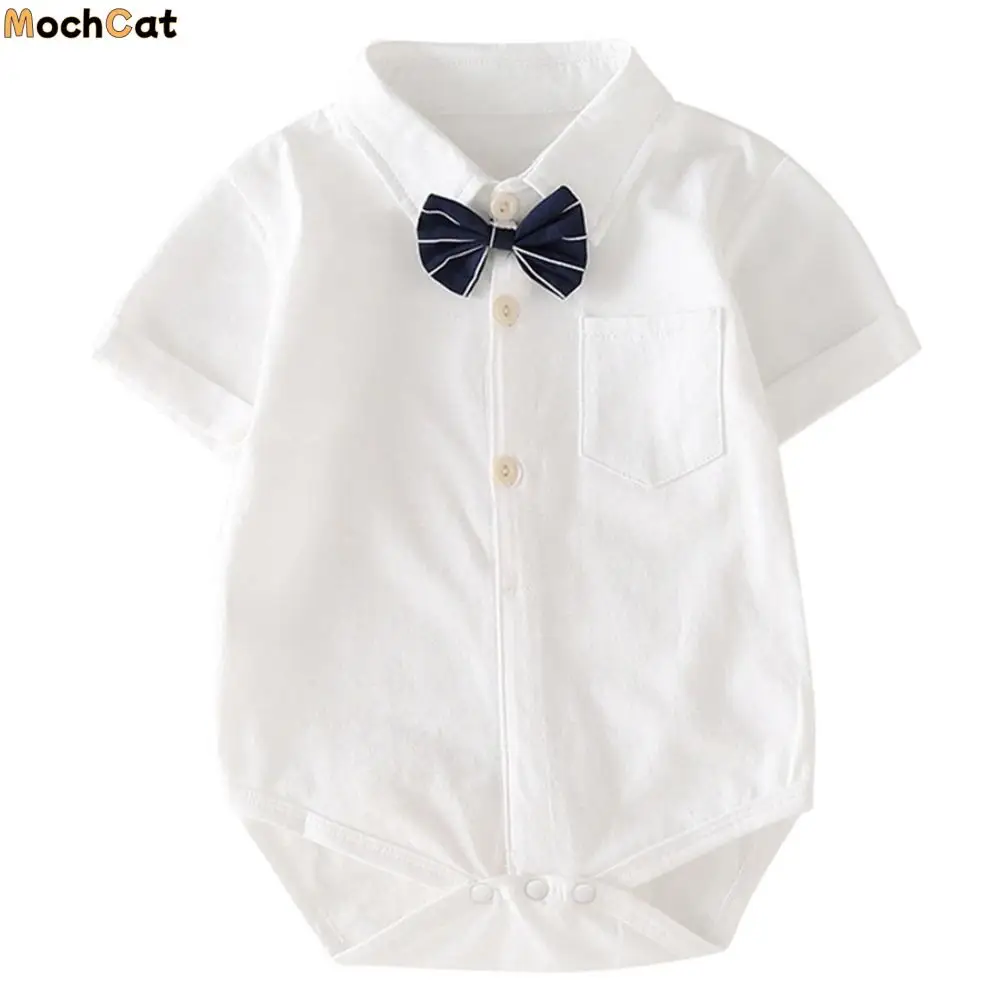 

100% Cotton Baby Onesie Detachable Bow Tie Long Sleeve Short-sleeved Romper Gentleman Tie Triangle Bodysuit Bodysuit Newborn