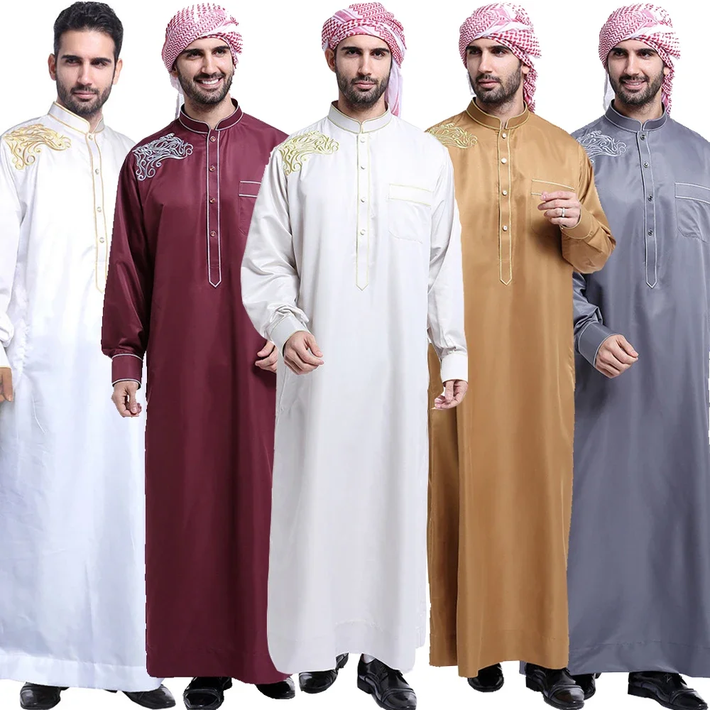 Saudi Arab Men Long Sleeve Robe Thobe Thoub Muslim Islamic Jubba Dishdasha Thawb Middle East Kaftan Abaya Dress Arabic Clothing