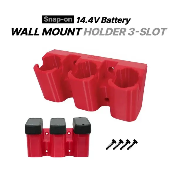 3-Slot Wall Mount Battery Holder Compatible with Snap-on 14.4V, Power Tool Battery Storage Rack, Garage Workshop Organizer