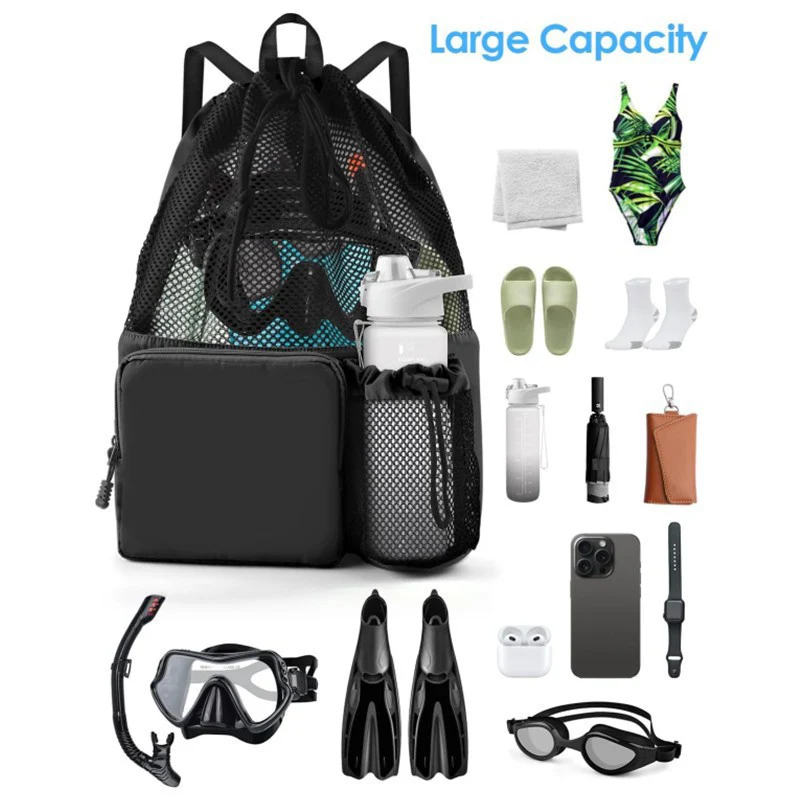 Mesh Drawstring Backpack Waterproof Swimming Gym Bag With Wet Pocket Multipurpose Sports Basketball Rucksack Outdoor Beach Pack