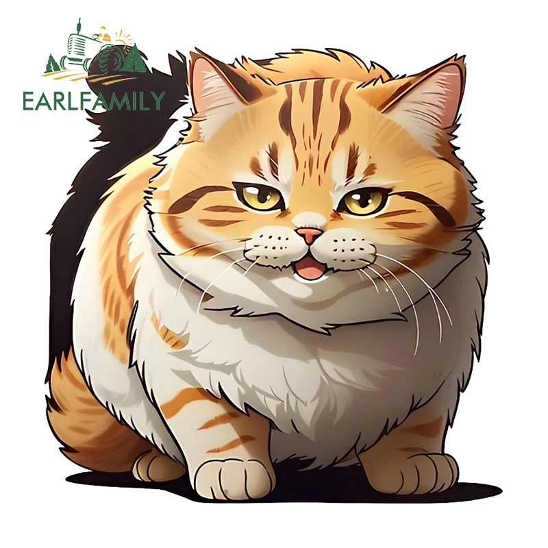 

EARLFAMILY Furry Cat Car Sticker Yellow Animal Fat Windshield Motorcycle Waterproof Vinyl Decal Occlusion Scratch Graphics Decor