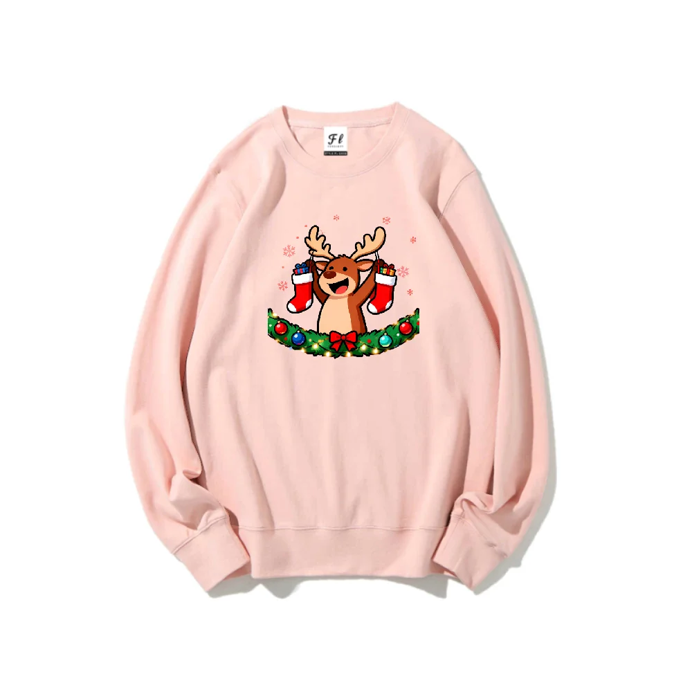 Adorável natal rena temático feliz natal moletom unisex manga longa quente vestuário de inverno ótimo para presentes de natal