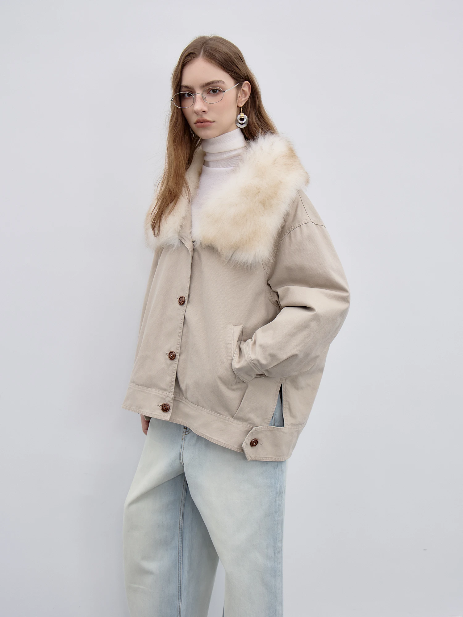 

MANMONA Fur Collar down Jaet Women's Parka Sle White Goose down Coat Warmth Casual Outerwear Korean Sle Coat