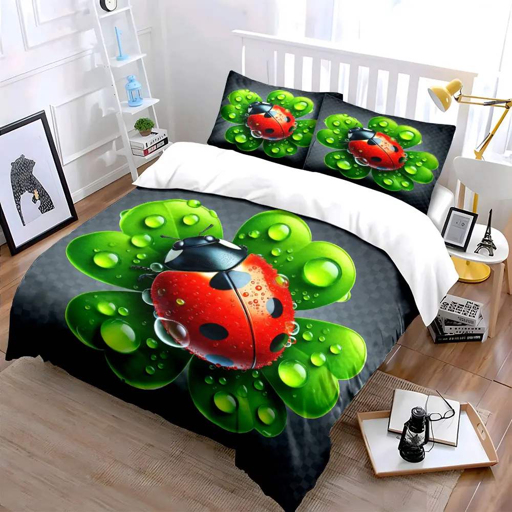 Ladybug Nature-Inspired Decoration Set  kid's and adults' bedroom decor, Exquisite three-piece bedding set gift
