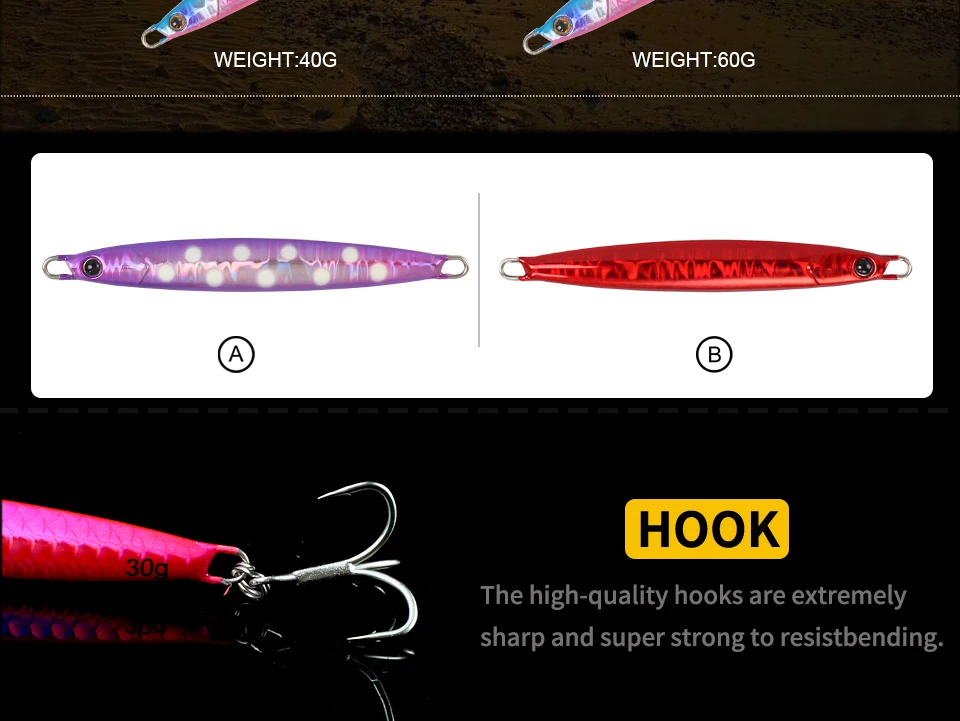 LETOYO 20-60g Metall-Jig mit Haken, künstlicher Hartköder für Offshore-Casting, Jigging, Löffelköder für Makrele, Seebarsch, Barsch, Hecht zum Angeln – Detail 4