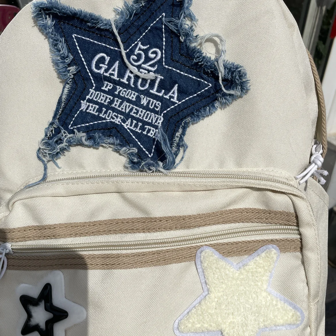 Women\'s Backpack Denim Star Pattern White School Bag Book Bone Shape Teenager Bagpack Letter Embroidery Large Capacity New