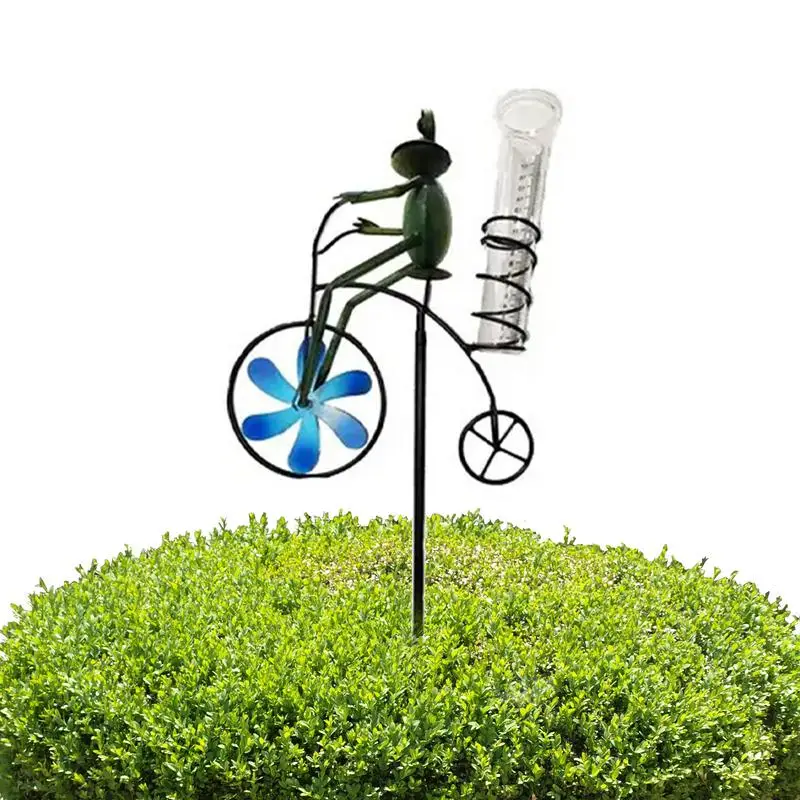 

Frog Rain Gauge Frogs On Cycle Wind Spinner Rain Gauge Metal Art Water Gauge To Measure Rainfall For Yards Lawns Pathways Patio