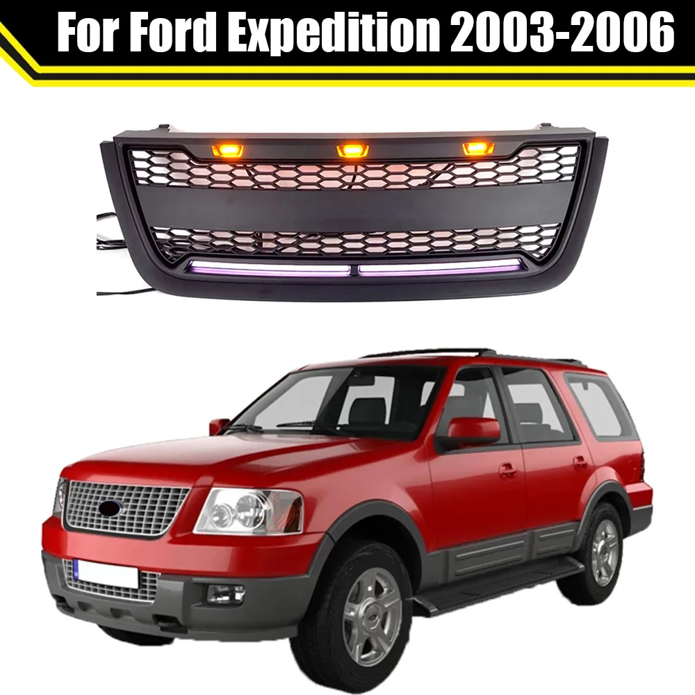 Automotive Exterior Accessories Front Grill Matte Black Or Grey Bumper Grille With LED Lights Fit For Ford Expedition 2003-2006