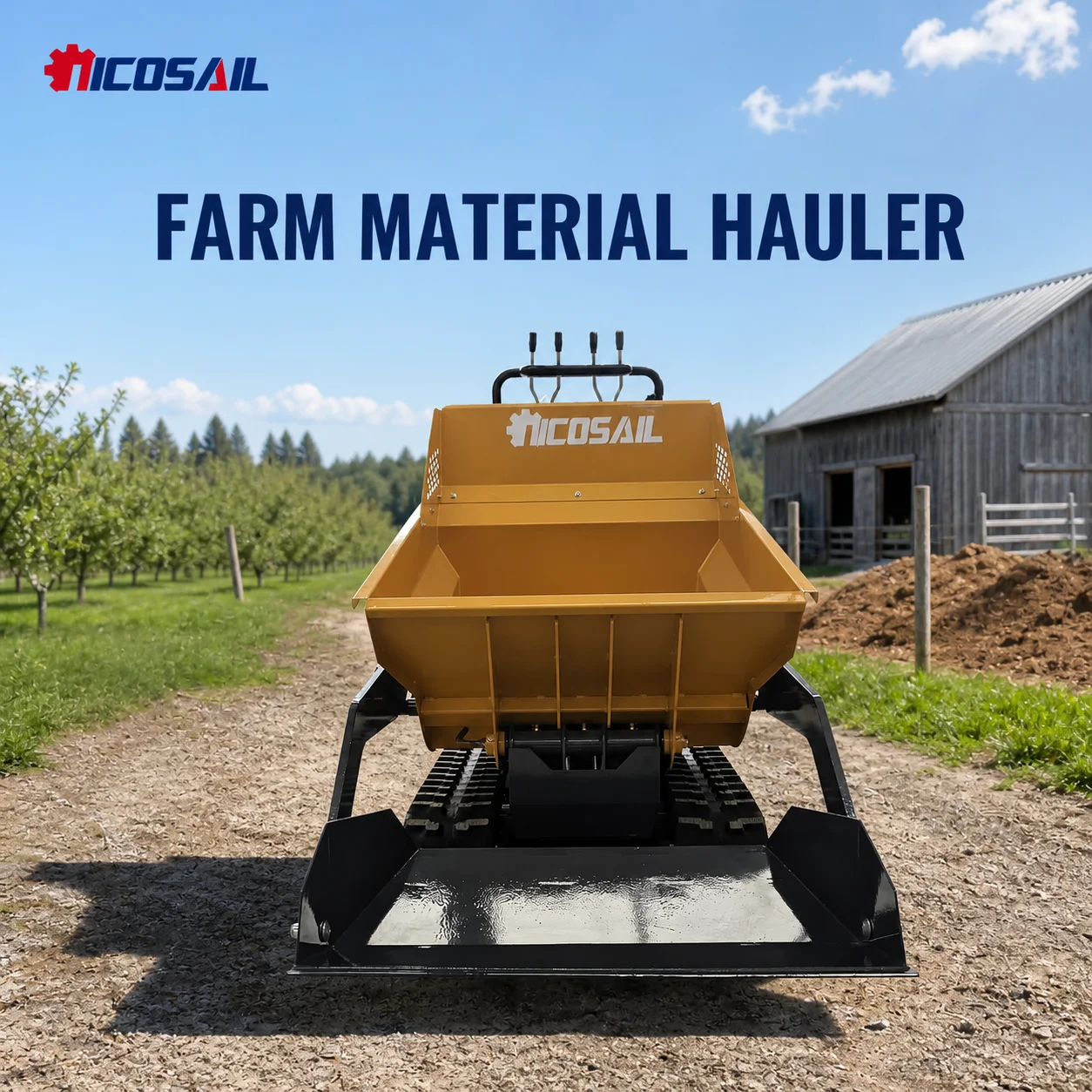 Mini-dumper compact sur chenilles 500 kg, auto-chargeur, pour travaux de construction, d'aménagement paysager et agricoles