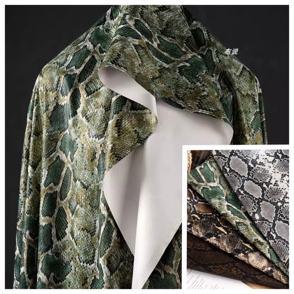 

European American Python PU Leather Fabric for Green Soft Drape Elastic Suit Vest Skirt Clothing Fabrics Diy Sewing Cloth