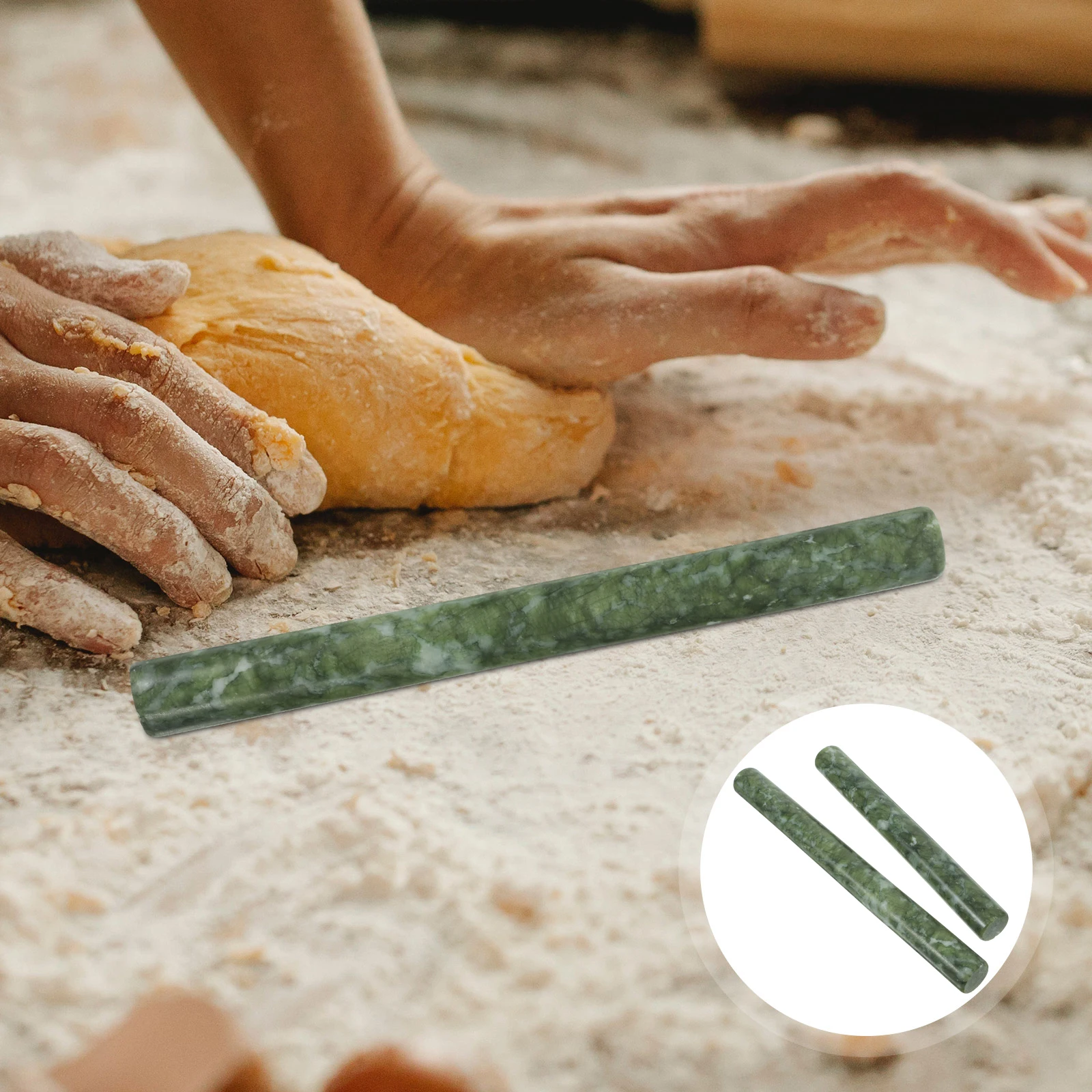 

2 Pcs Jade Rolling Pin Natural Stone Dough Roller Non Stick Kitchen Baking Accessory Dumpling Wrappers 26cm 21cm