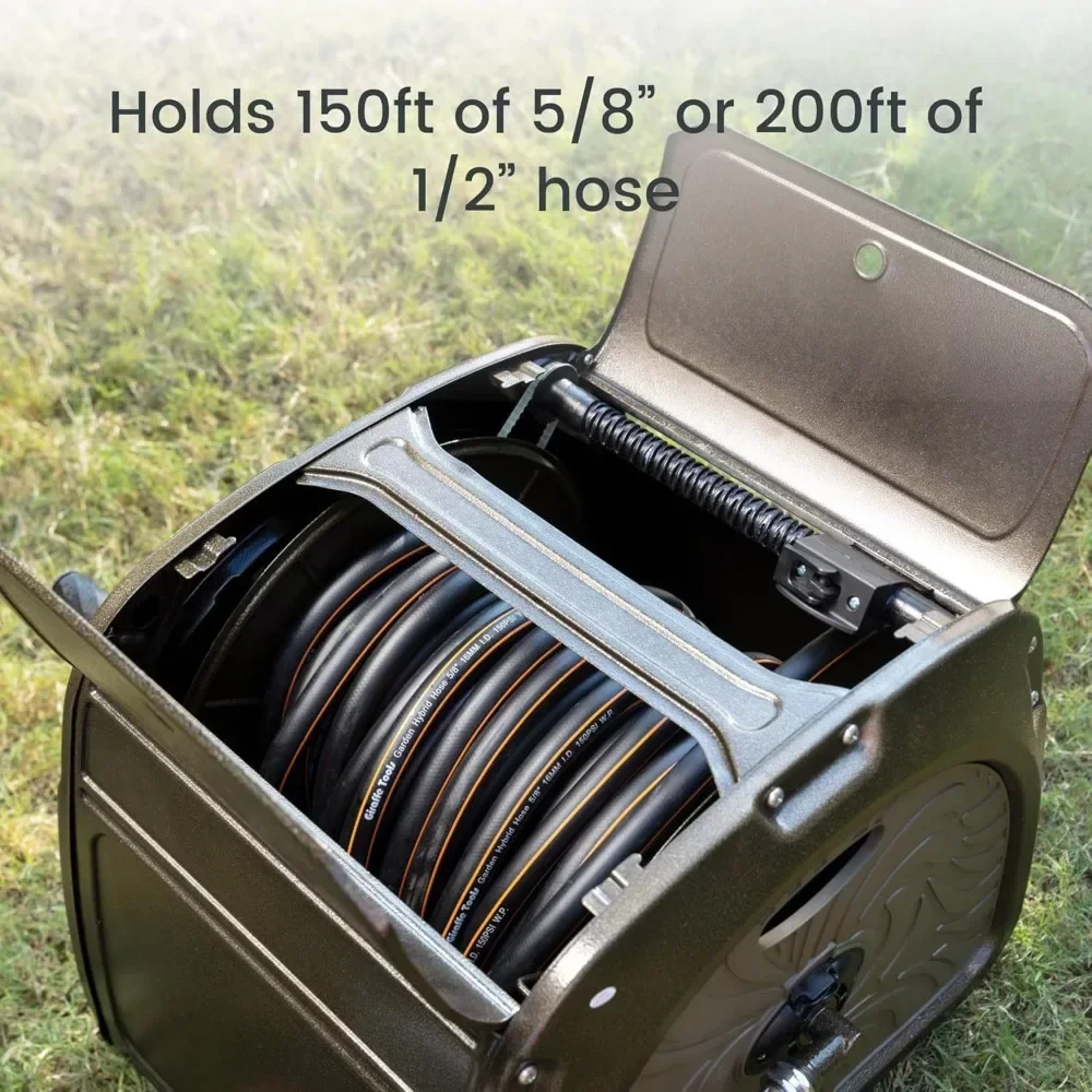 

Коробка для металлической катушки для шланга SW5, сверхпрочная катушка для хранения садового шланга, скрытая установка, с рукояткой, вместимость шланга 150 футов (5/8 дюйма), зеленый цвет