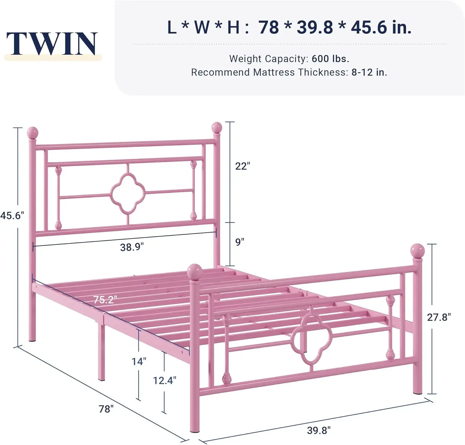 Allewie Twin Size Metal Platform Bed Frame with Victorian Vintage Headboard and Footboard/Mattress Foundation/Under Bed Storage