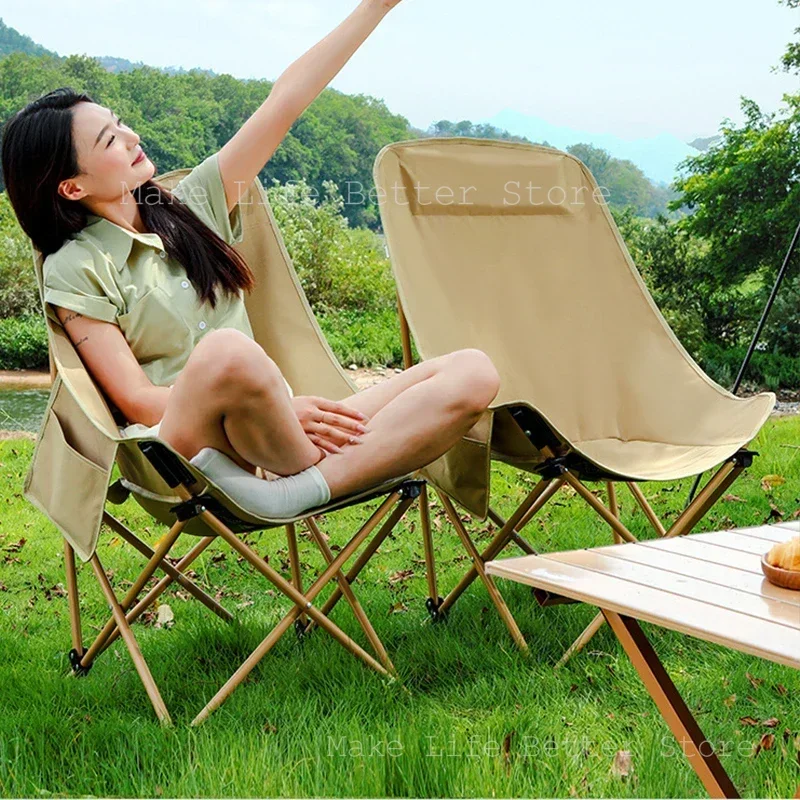 Portable Folding Camping Chair with Headrest Lightweight Tourist Chairs Aluminum Alloy Fishing Chair Outdoor Furniture