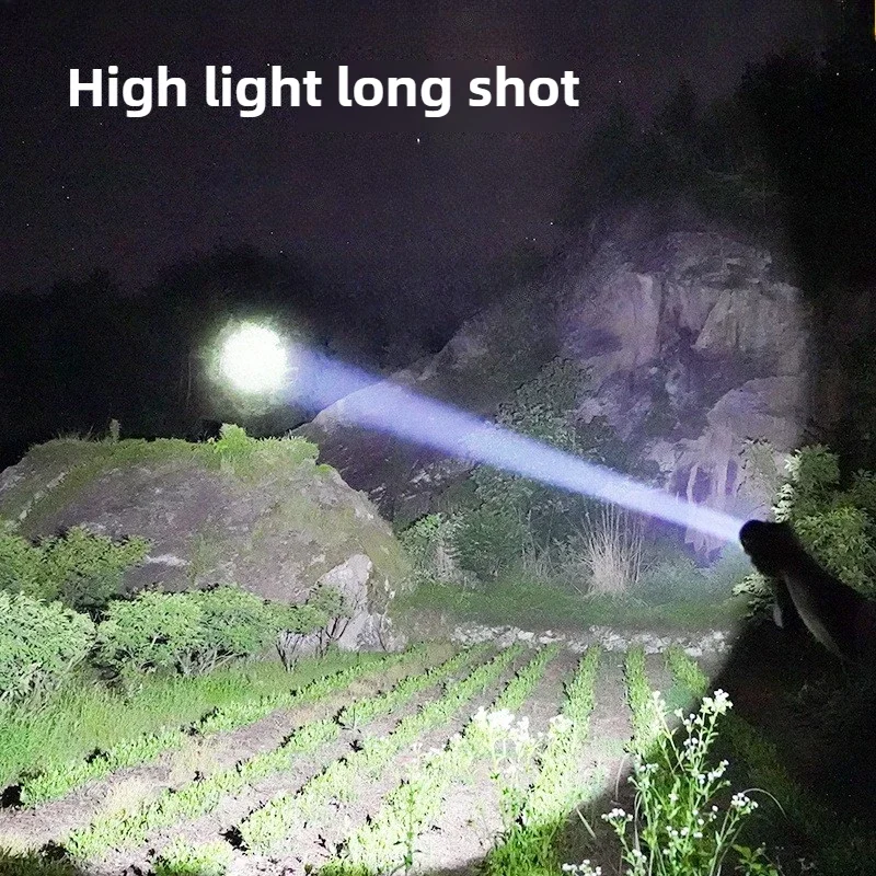 โคมไฟคู่ไฟฉาย LED USB ชาร์จไฟฉายความสว่างสูงกันน้ําตกปลาเดินป่าตั้งแคมป์โคมไฟ Long Shot Hand Light