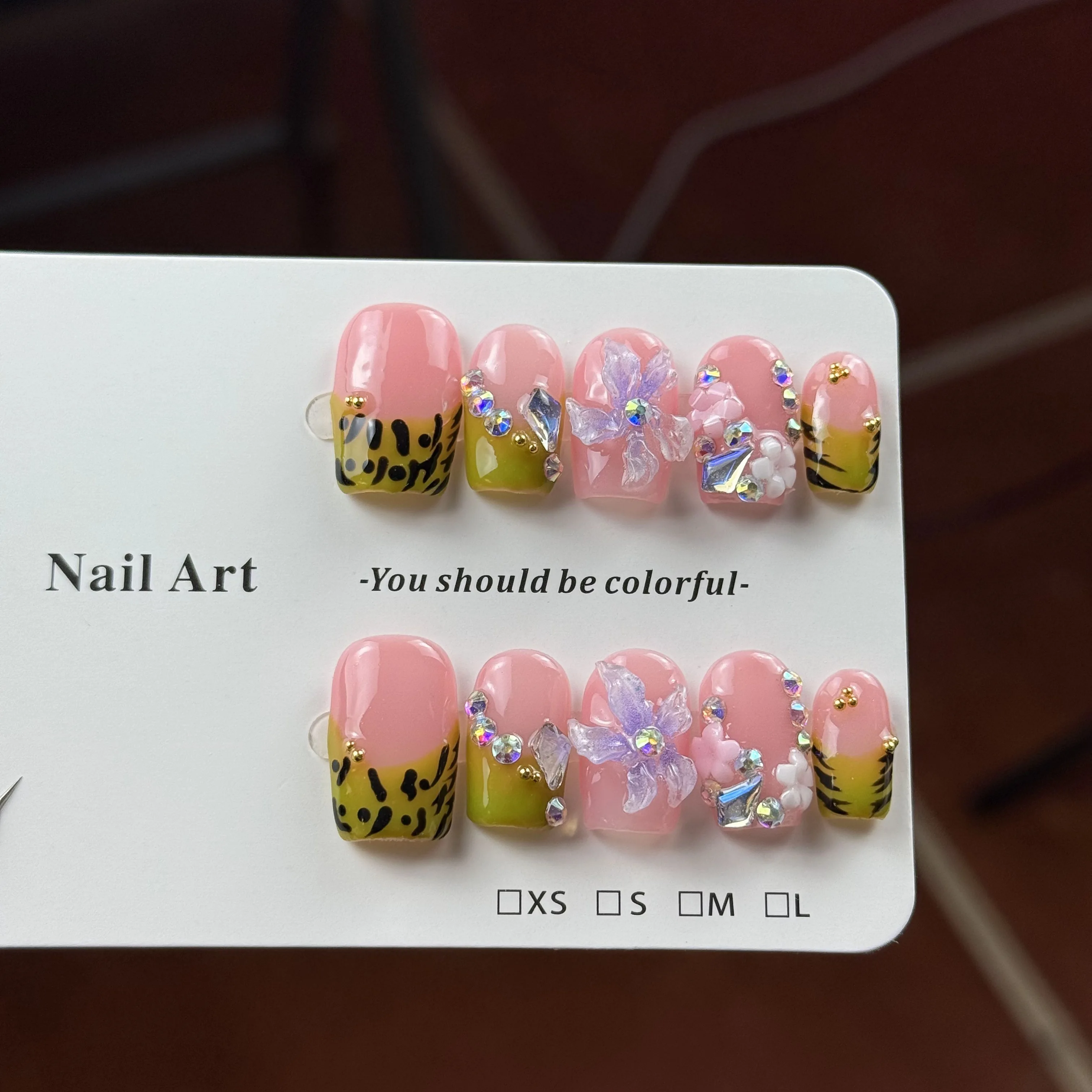 10 قطع من الطراز الحلو والرائع الراقية، طباعة الفهد الأخضر الكريمي، منحوتات ثلاثية الأبعاد مرسومة يدويًا، ألماس لامع