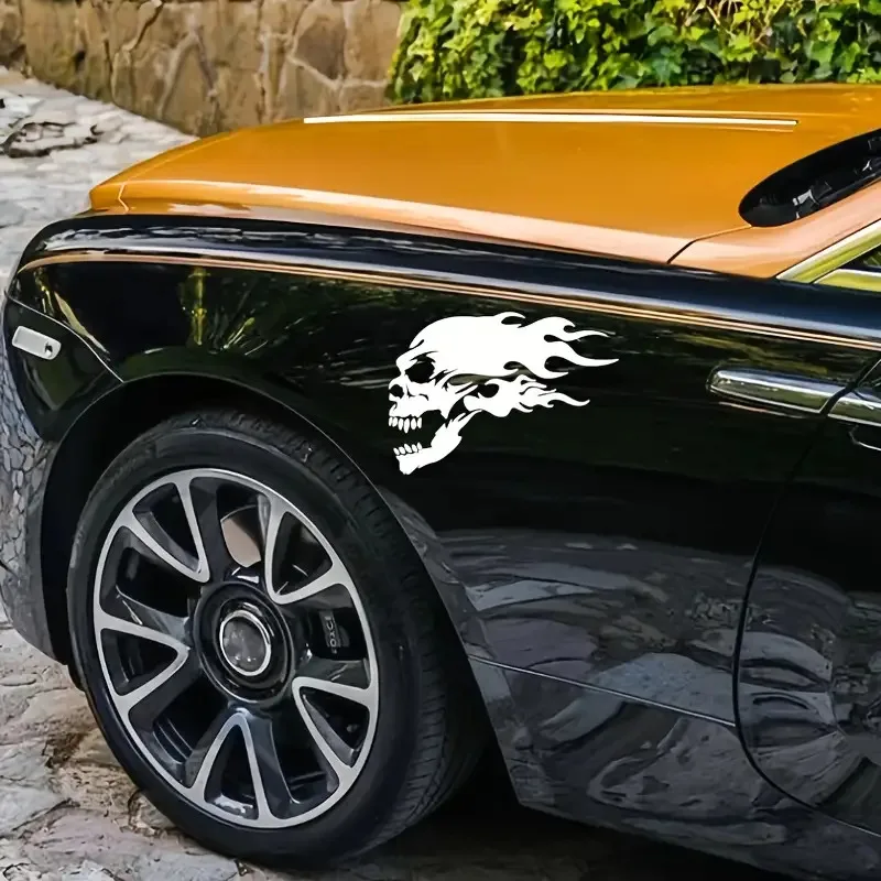 

Flame Skull Waterproof Vinyl Stickers, Weather Resistant Decals for Car, Truck, Helmet and Laptop