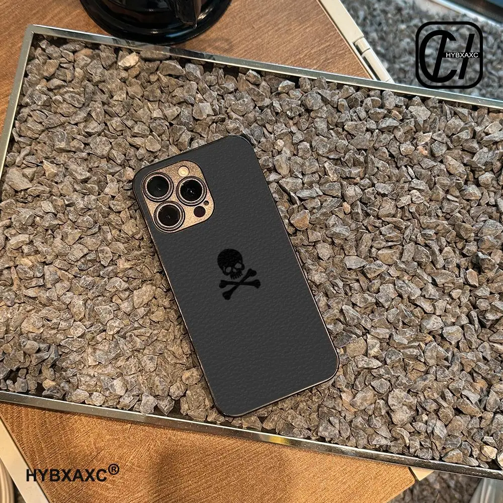 Black Skull Phone Case Luxury Lambskin Leather Case For iPhone 16 15 14 13 12 11 Pro Max Custom Cover