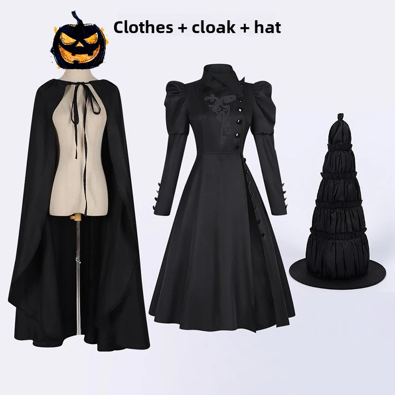 Elphaba Cosplay Costume Movie Witch Black Elegant Dress Long Sleeve Palace Waist Uniform Halloween Medieval Set Genshin Cosplay