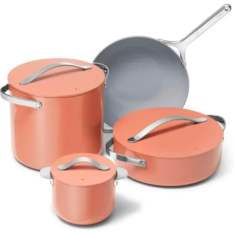 

Collection - Specialty Cookware Set - Petite Cooker, Stir Fry Pan, Rondeau, & Stock Pot - 3 Lids & Storage Organizer Included