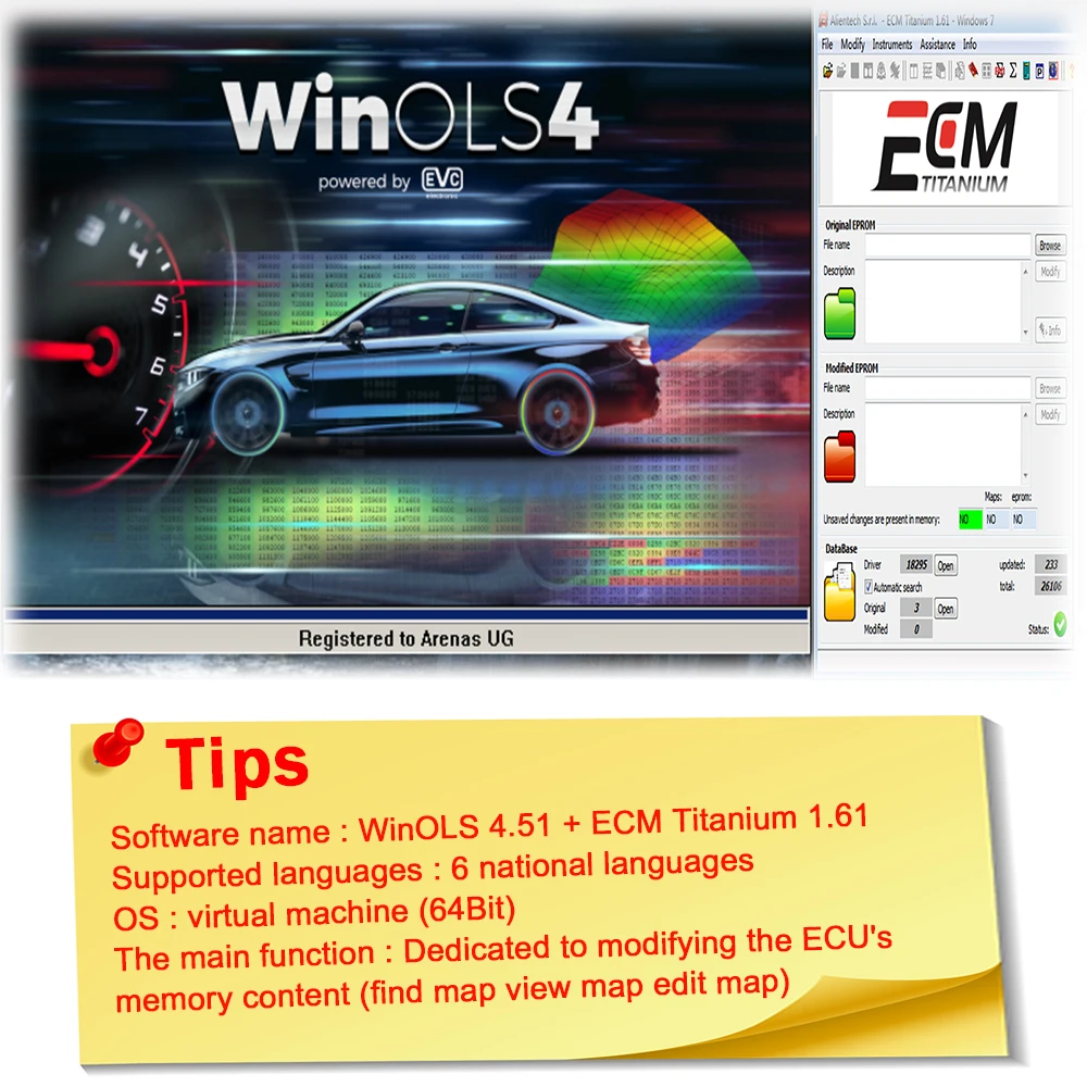 Car Software WinOLS 4.51 + ECM Titanium 1.61 With 26000+ Drivers work with KWP Galleto repair tool More Functions Auto ECU Chip